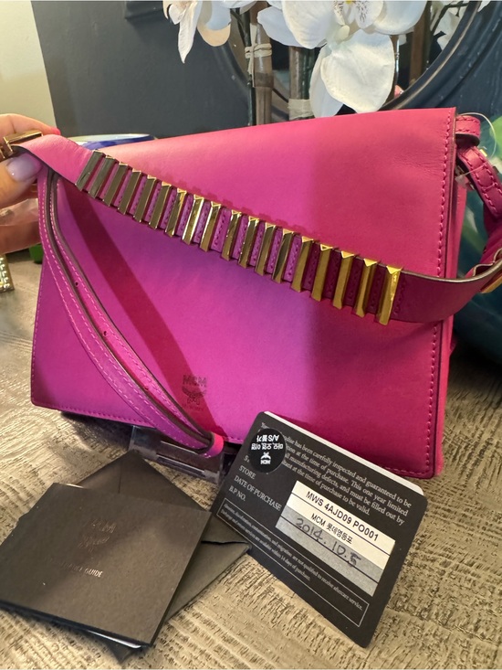 MCM Handbags - MCM Authentic Pink Leather Gold Tone Metal Accents Shoulder Strap & Crossbody